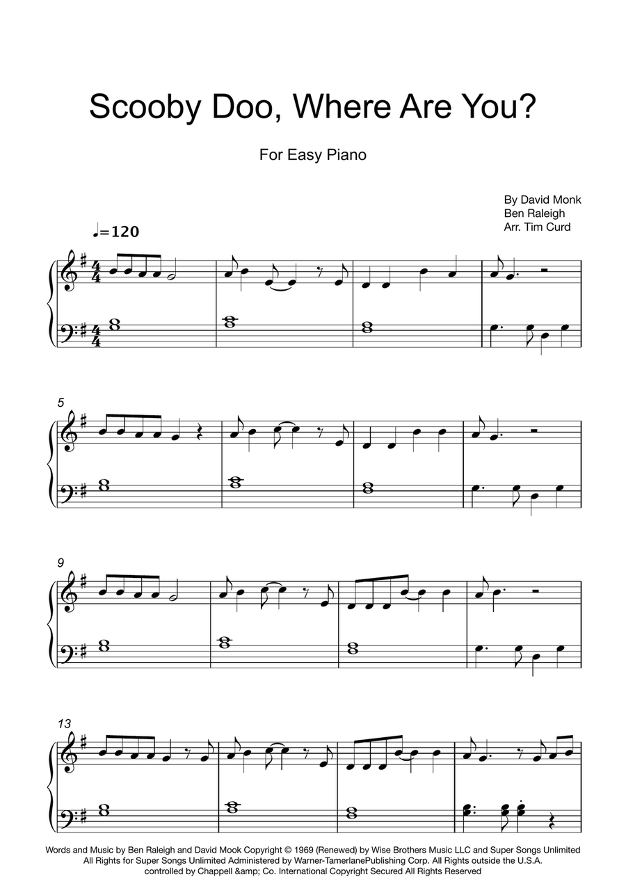 Scooby Doo, Where Are You? Easy Piano scores gallery preview page 1