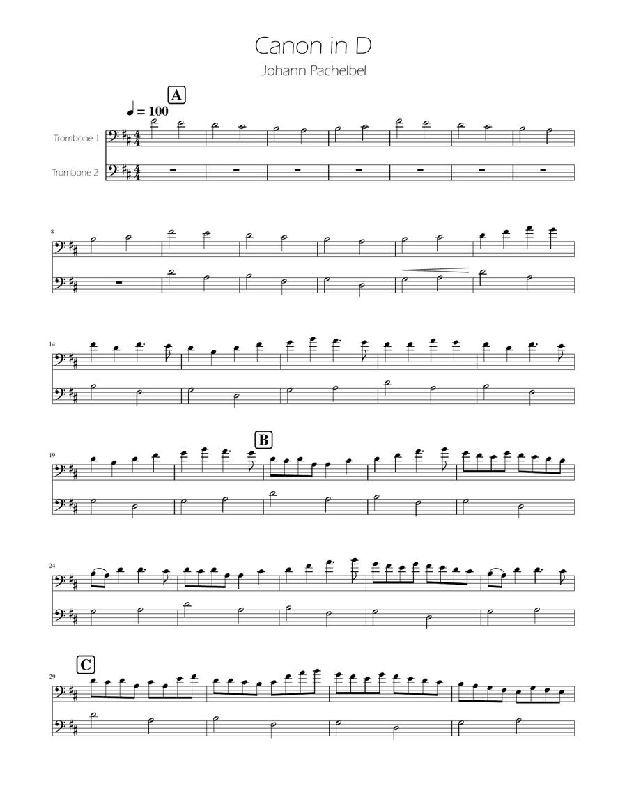 Canon in D - Trombone Duet Trombone Duet scores gallery preview page 1