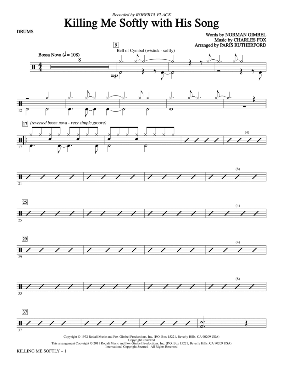 Killing Me Softly With His Song - Drums Choir scores gallery preview page 1