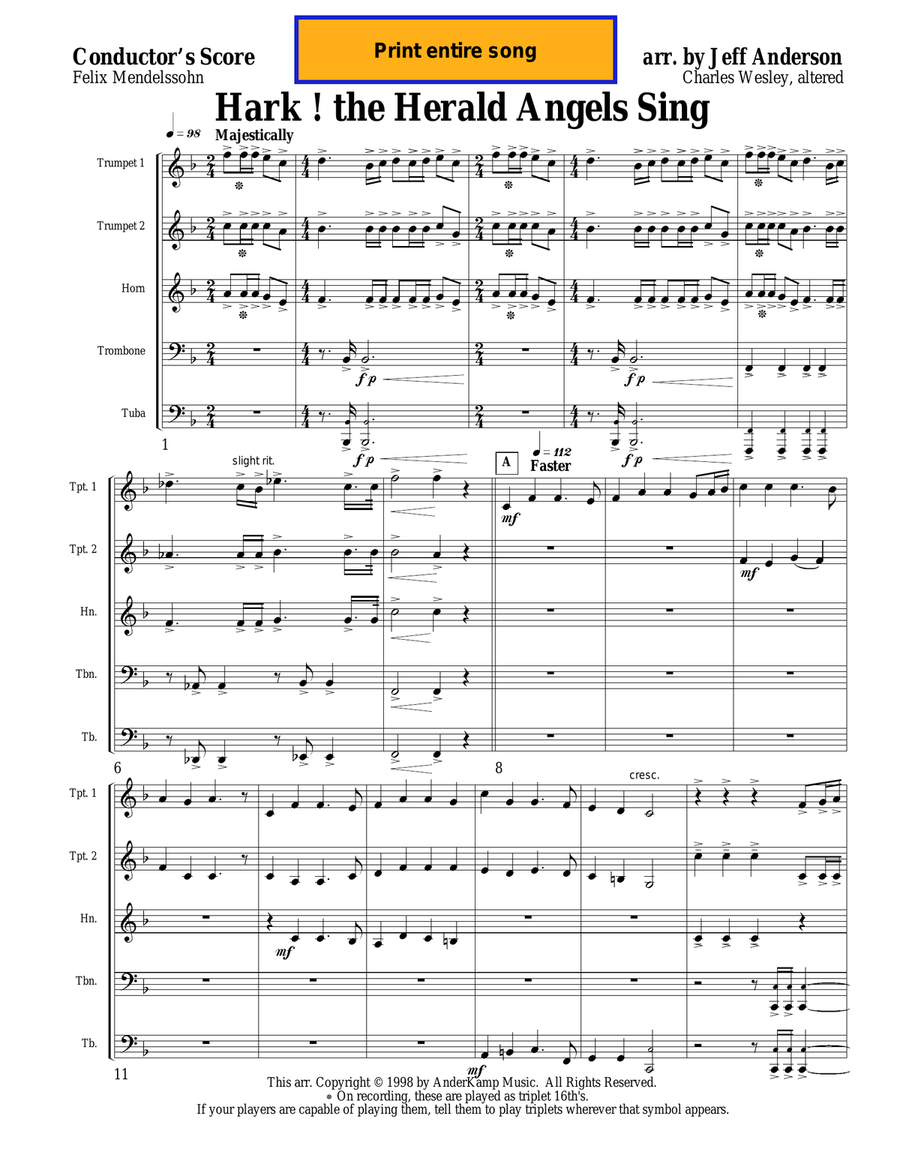 Hark the Herald Angels Sing for Brass Quintet Brass Quintet scores gallery preview page 1