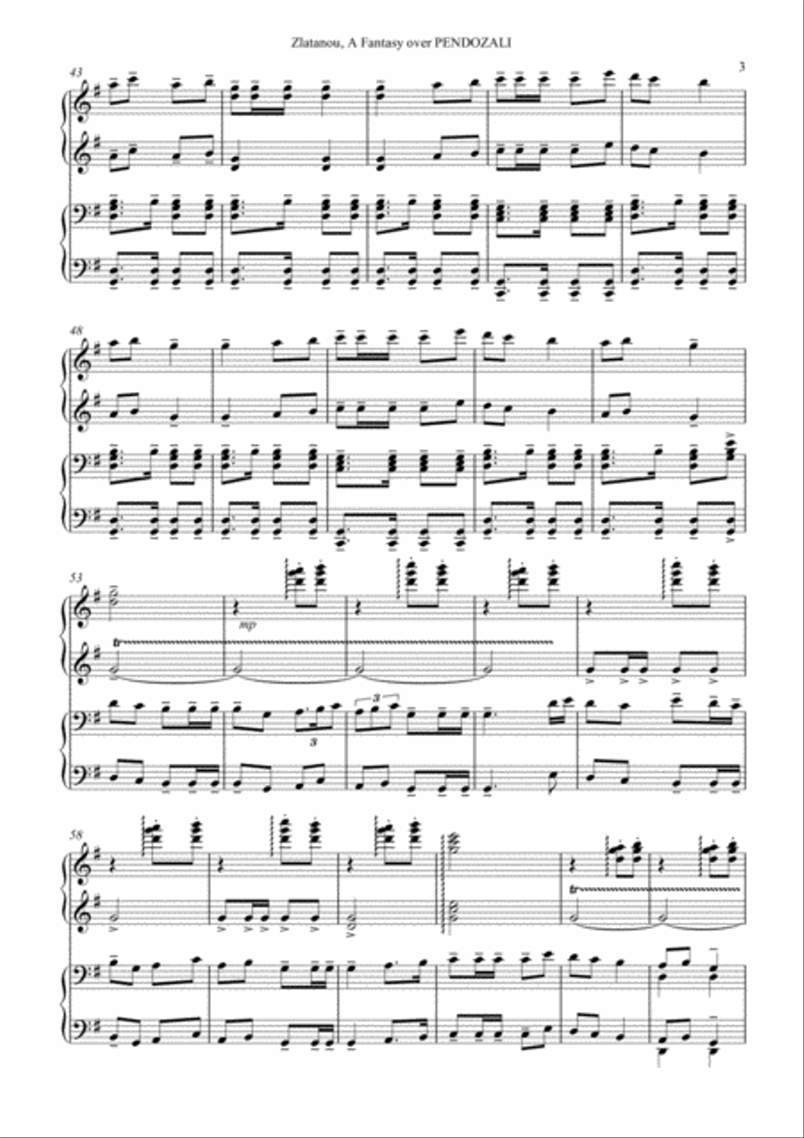 A FANTASY OVER PENDOZALI, for 4 hands, one piano 1 Piano, 4-Hands scores gallery preview page 3