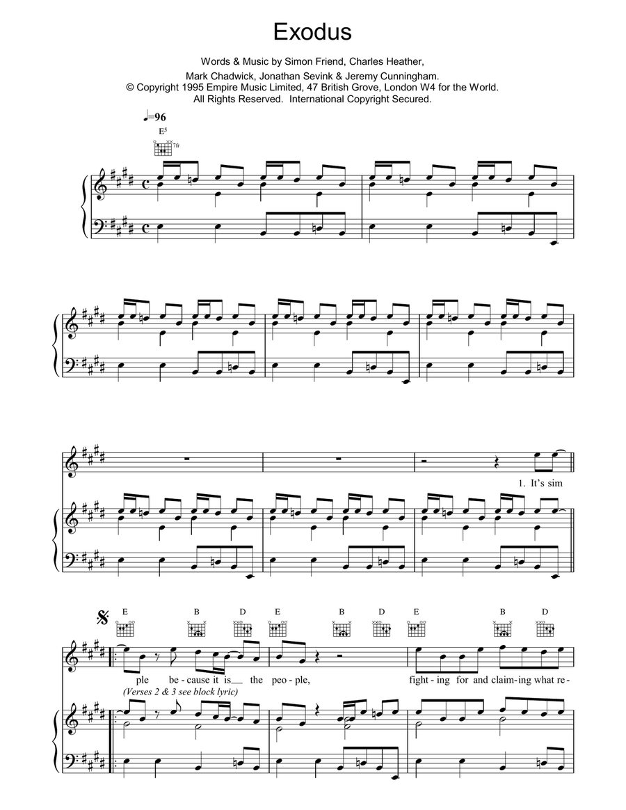 Exodus Exodus Piano, Vocal, Guitar scores gallery preview page 1