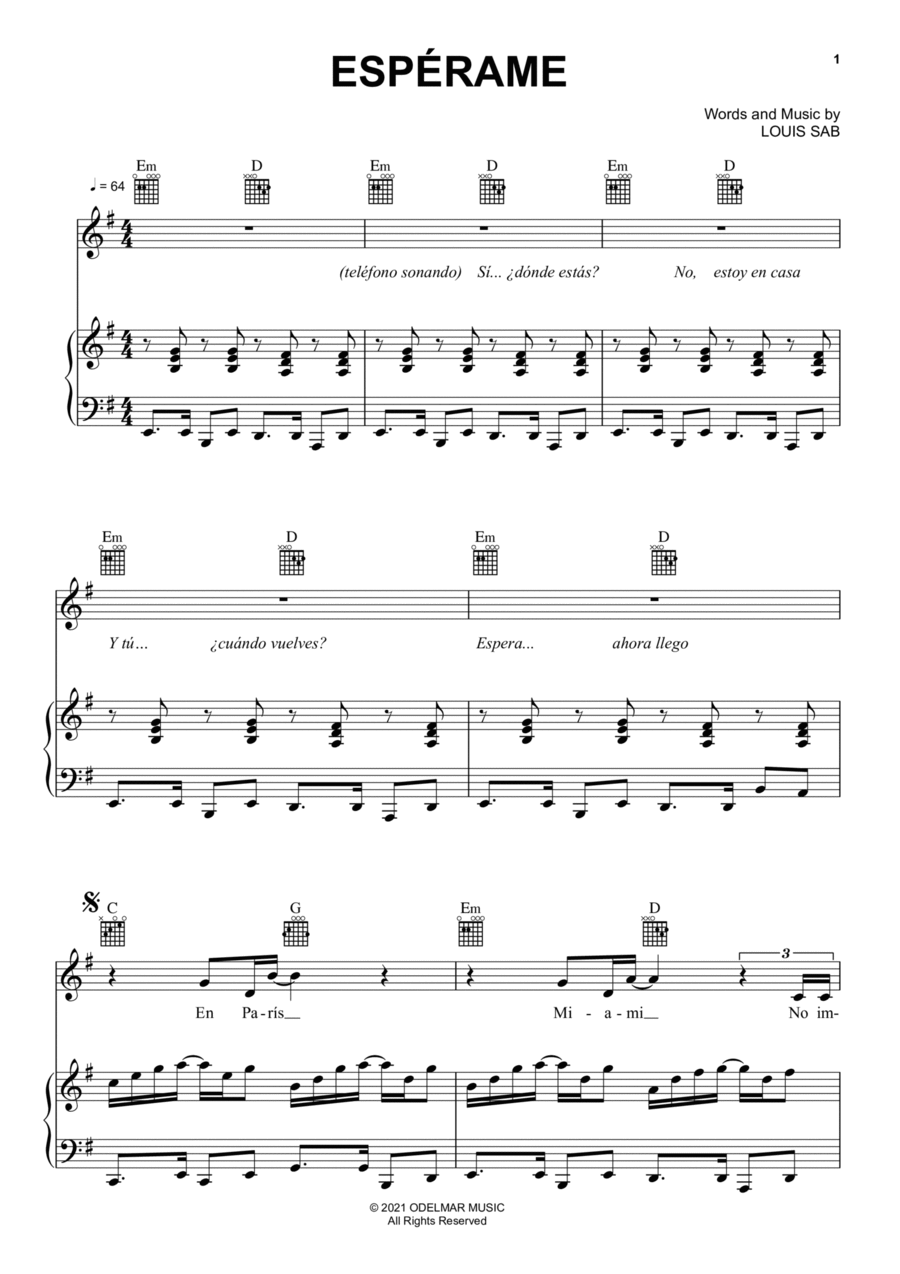 Espérame Espérame Piano, Vocal, Guitar scores gallery preview page 1