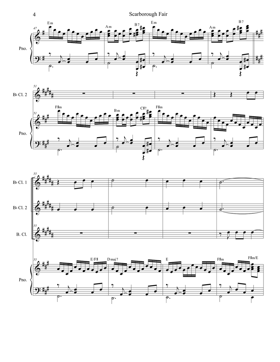 Scarborough Fair (for Clarinet Choir & Piano) Clarinet Choir scores gallery preview page 5