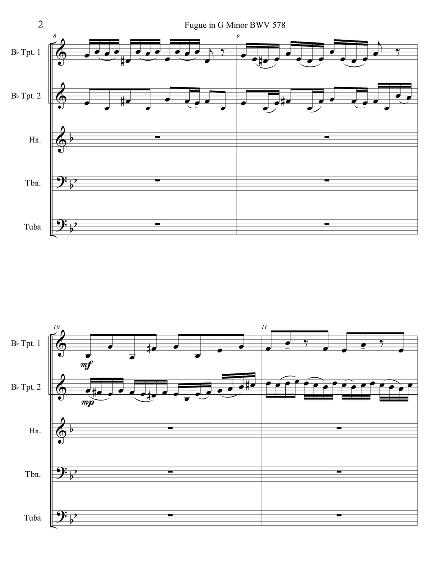 Bach Little Fugue in G Minor for Brass Quintet BWV 578 Brass Quintet scores gallery preview page 4