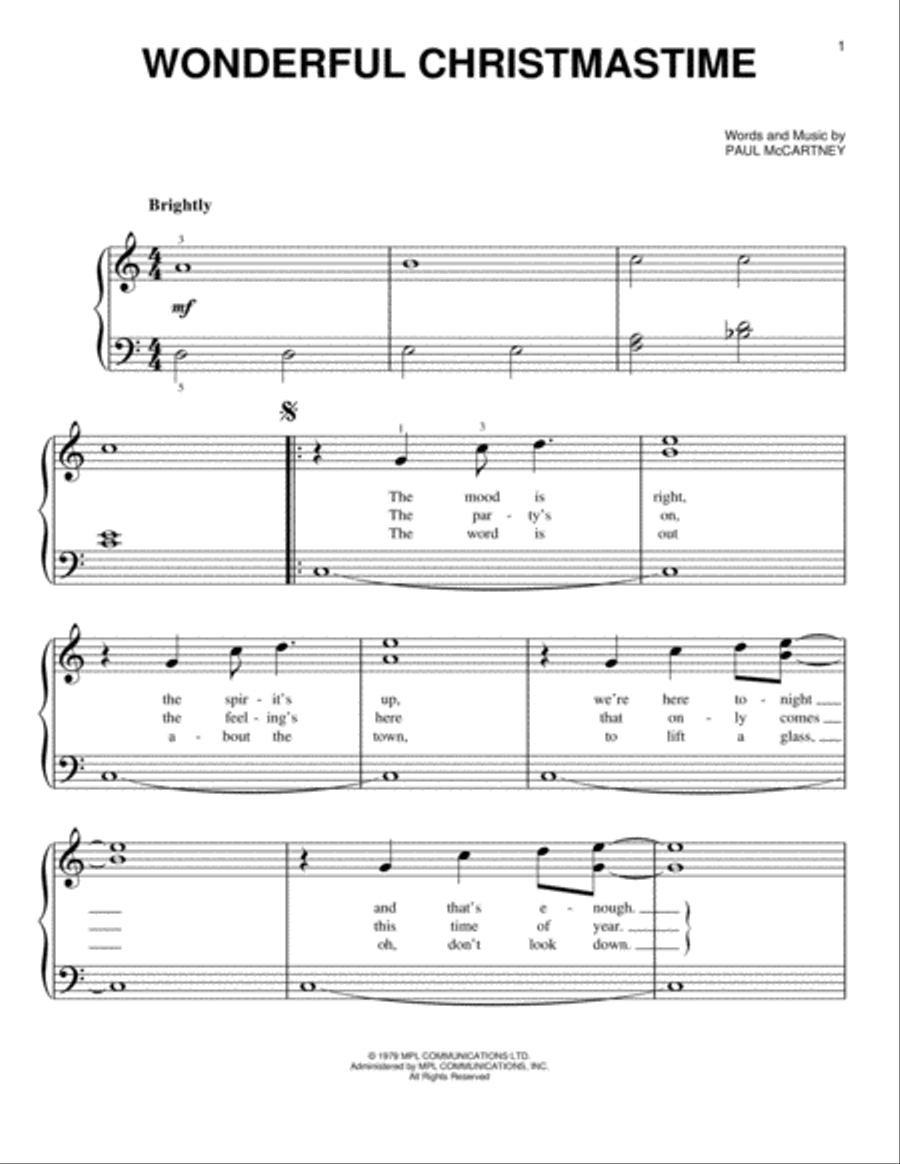 Wonderful Christmastime Easy Piano scores gallery preview page 1