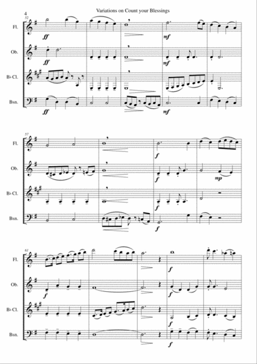 Variations on Count your Blessings for wind quartet Woodwind Quartet scores gallery preview page 4
