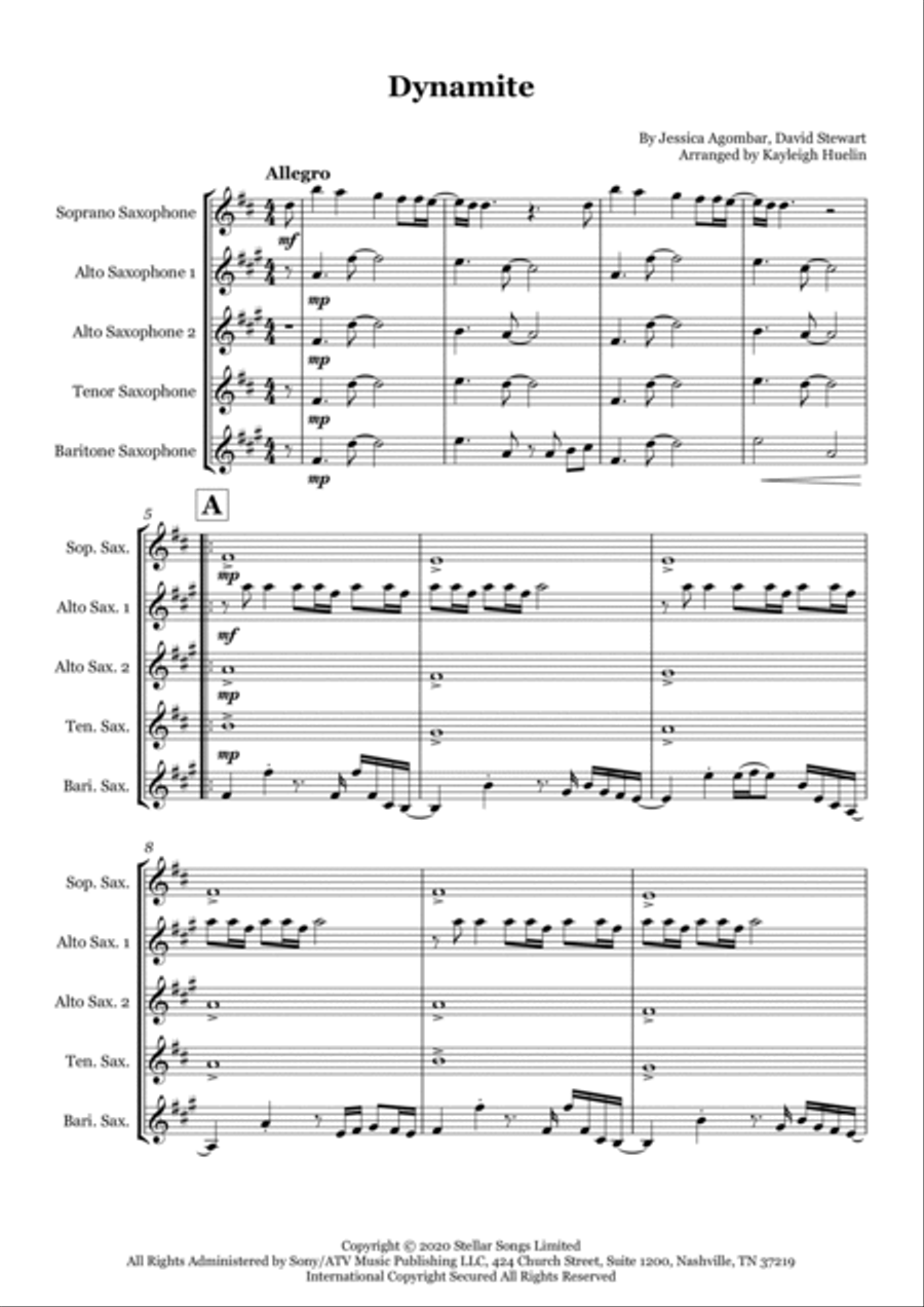 Dynamite Saxophone Quintet scores gallery preview page 1