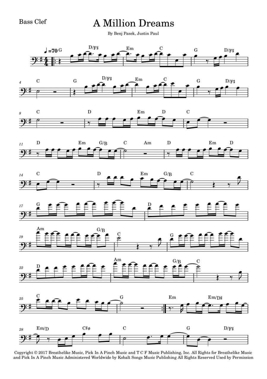 A Million Dreams Cello Solo scores gallery preview page 1