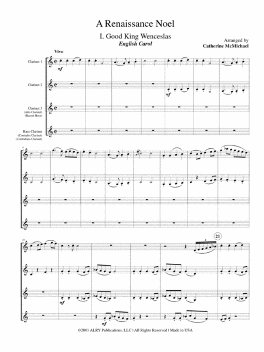 A Renaissance Noel for Clarinet Quartet Clarinet Quartet scores gallery preview page 2