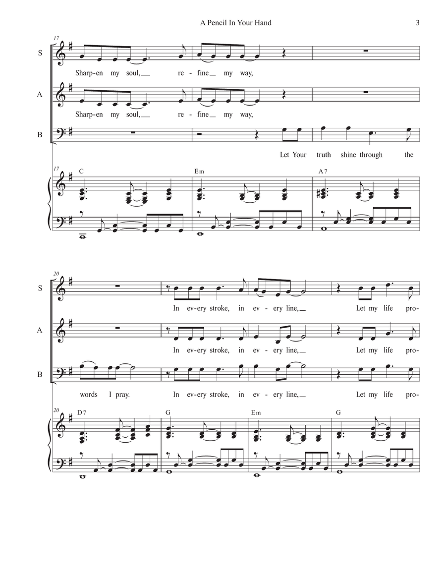 A Pencil In Your Hand (SAB) 3-Part scores gallery preview page 3