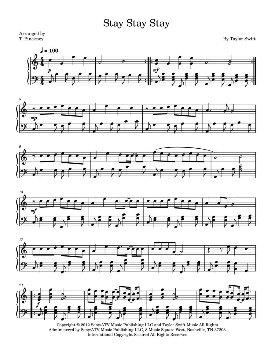 Stay Stay Stay Piano Solo scores gallery preview page 1