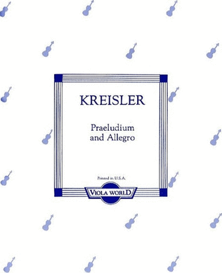 Book cover for Kreisler - Praeludium And Allegro Viola/Piano
