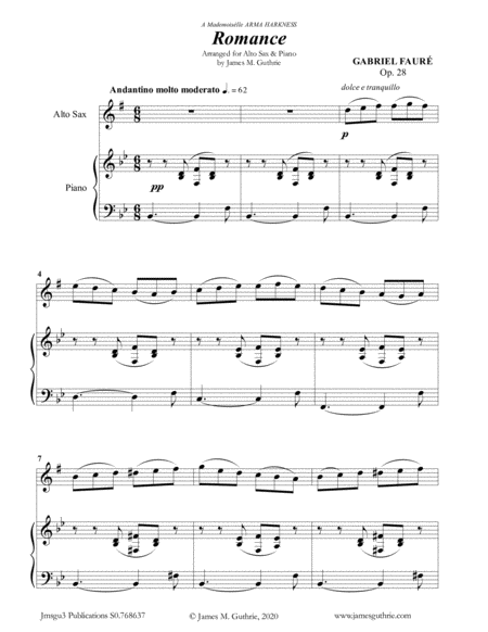 Fauré: Romance Op. 28 for Alto Sax & Piano image number null