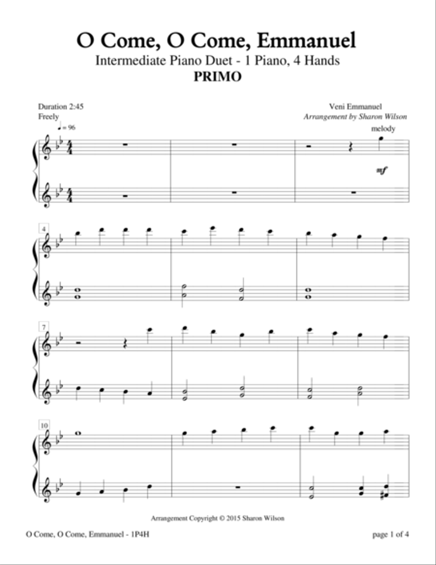 O Come, O Come, Emmanuel (Intermediate Piano Duet; 1 Piano, 4 Hands) 1 Piano, 4-Hands scores gallery preview page 2