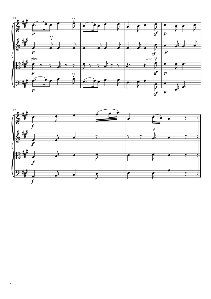 Theme from Mozart Sonata No. 11, K. 331 String Quartet scores gallery preview page 3
