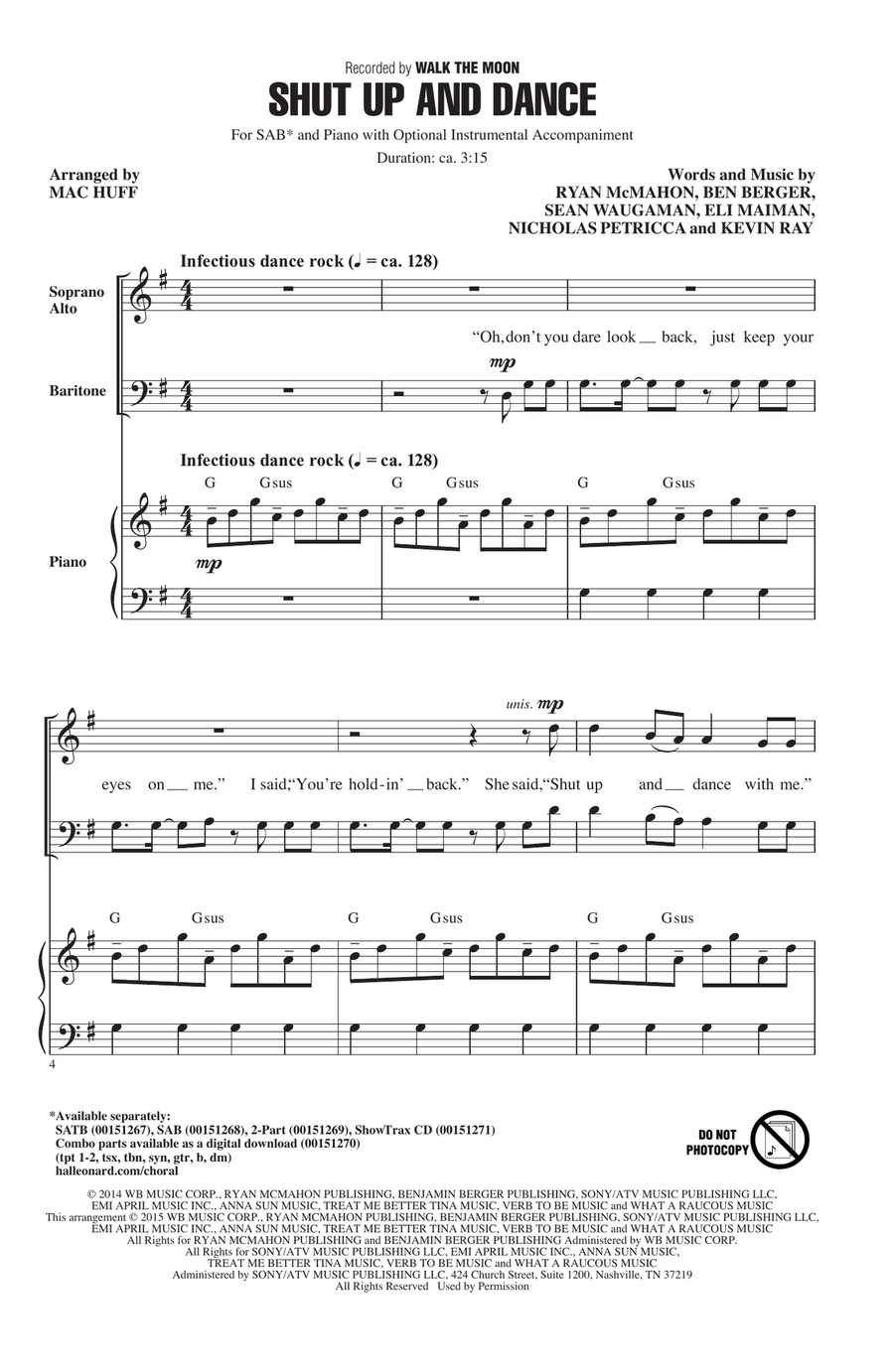Shut Up And Dance (arr. Mac Huff) 3-Part scores gallery preview page 1