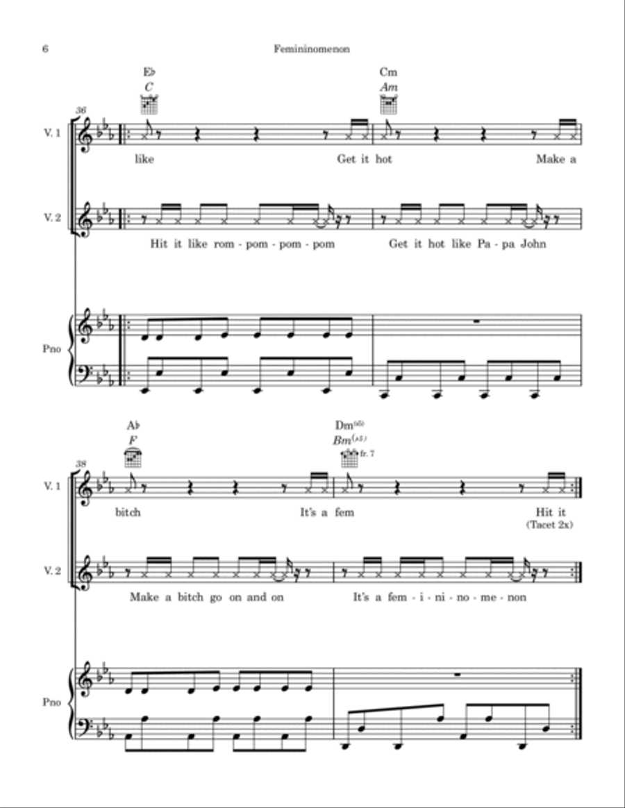 Femininomenon Piano, Vocal, Guitar scores gallery preview page 6