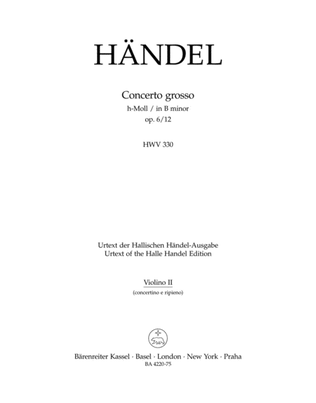 Book cover for Concerto grosso b minor, Op. 6/12 HWV 330