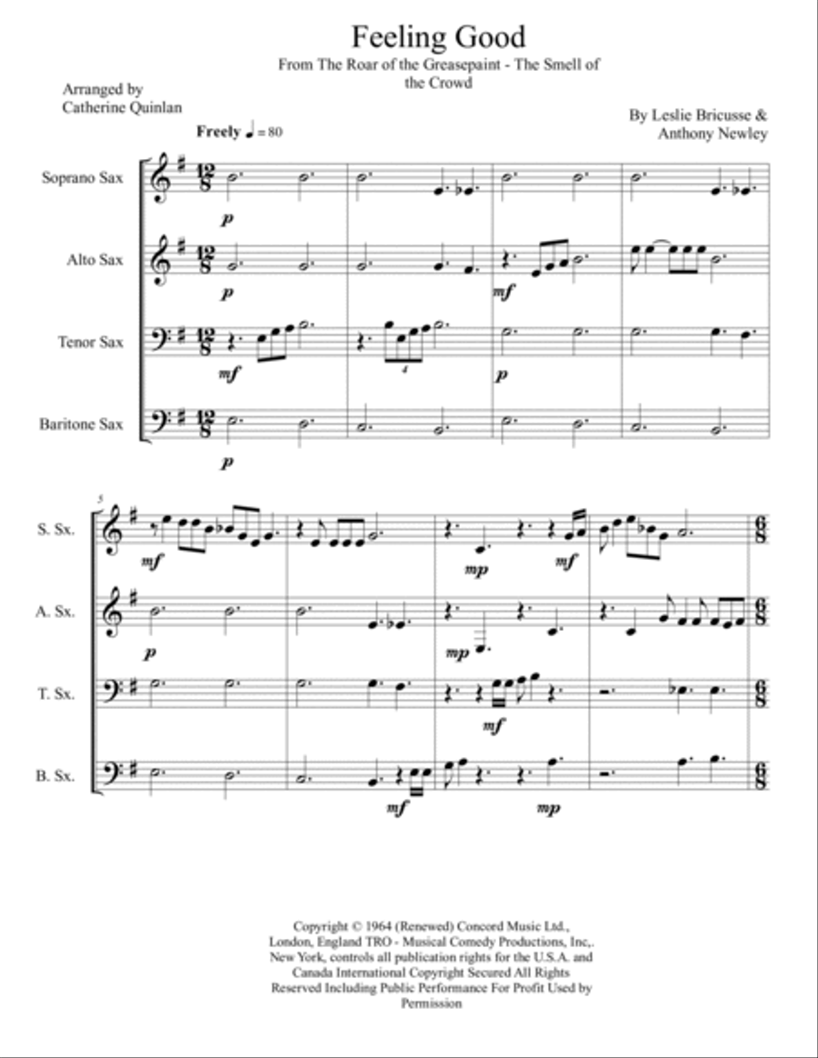 Feeling Good Saxophone Quartet scores gallery preview page 2
