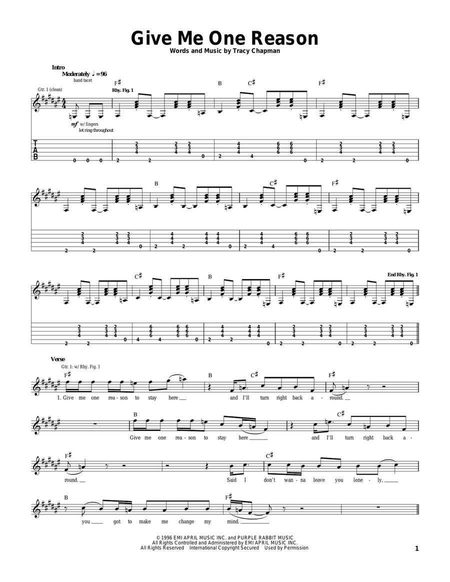 Give Me One Reason Give Me One Reason Acoustic Guitar scores gallery preview page 1