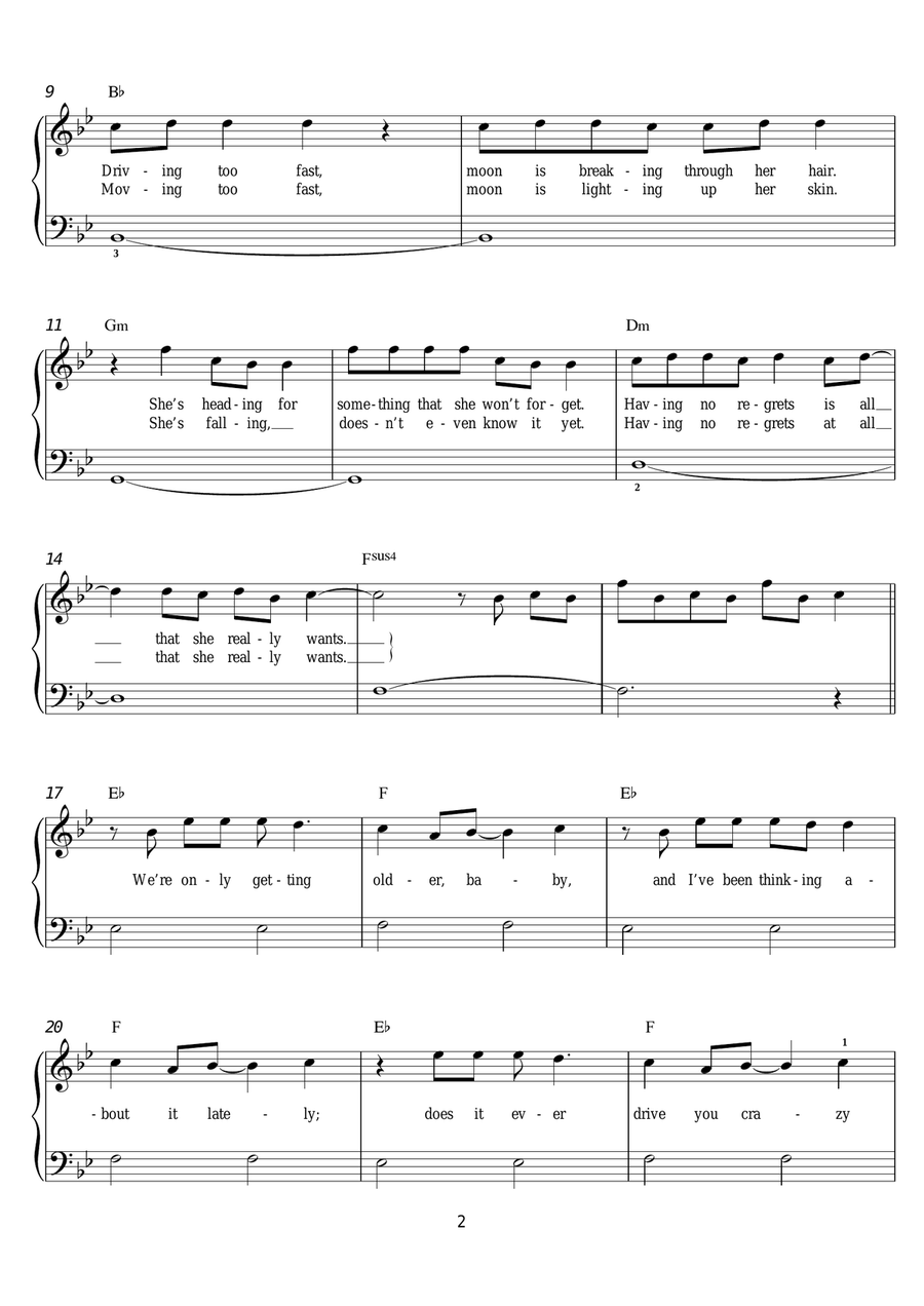Night Changes by One Direction Easy Piano - Digital Sheet Music page 2