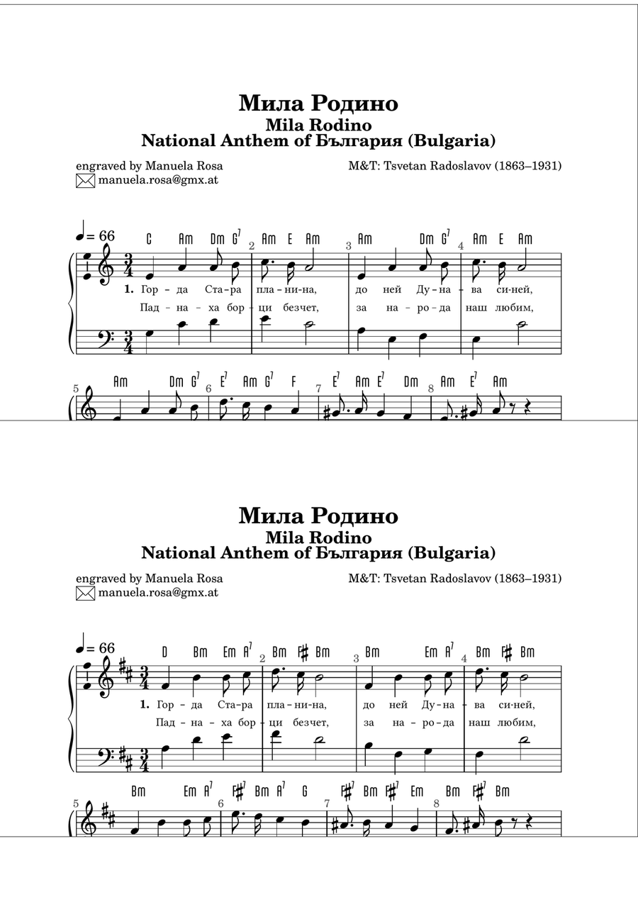 Mila Rodino (Bulgarian national anthem; easy piano version) Piano Method scores gallery preview page 1