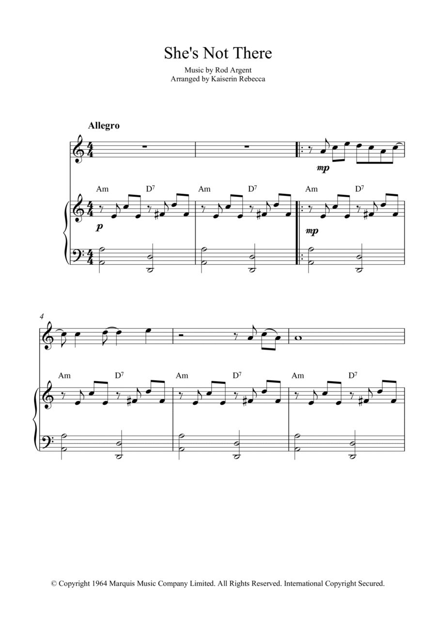 She's Not There Piano scores gallery preview page 1
