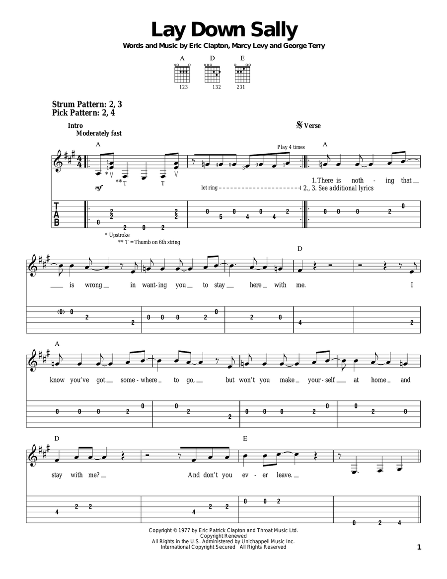 Lay Down Sally Acoustic Guitar scores gallery preview page 1