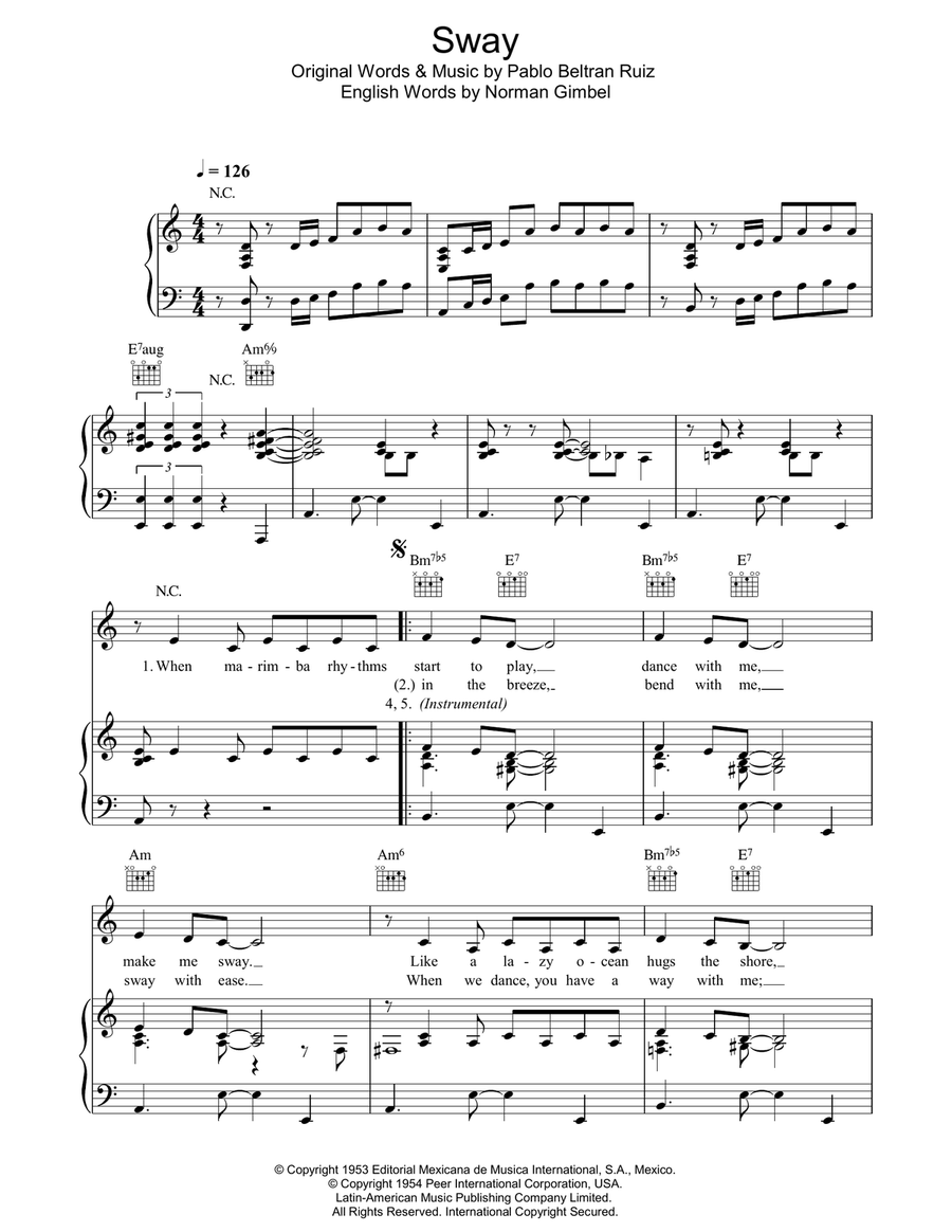 Sway (Quien Sera) Piano, Vocal, Guitar scores gallery preview page 1
