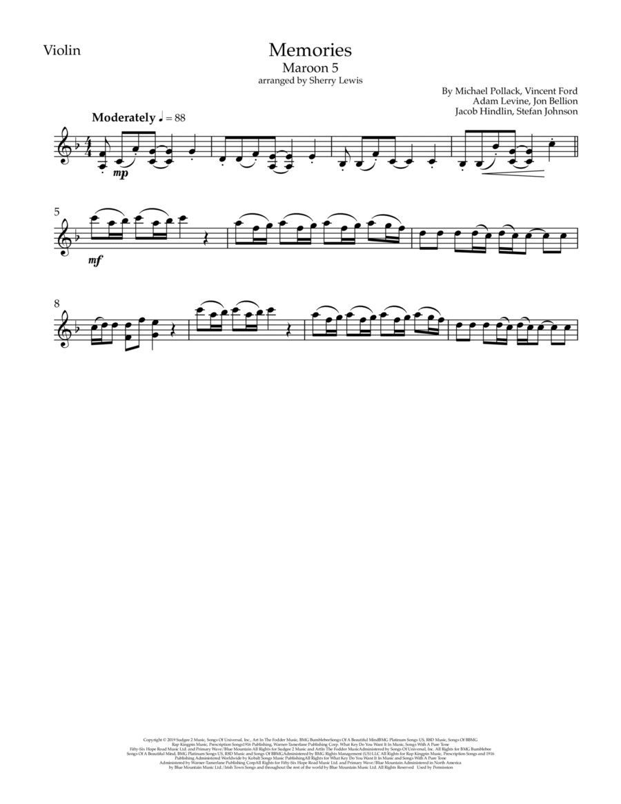 Memories Violin Solo scores gallery preview page 1