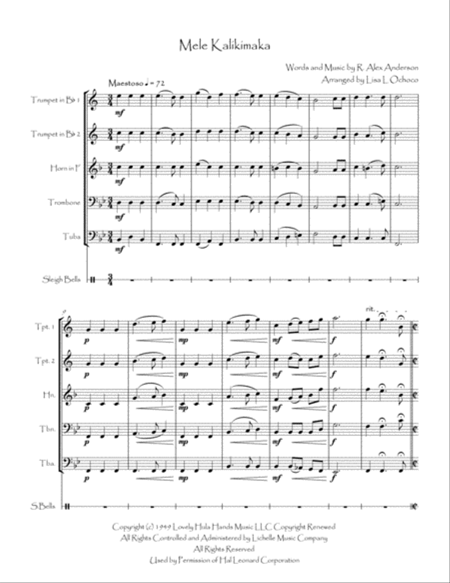 Mele Kalikimaka Mele Kalikimaka Brass Quintet scores gallery preview page 3