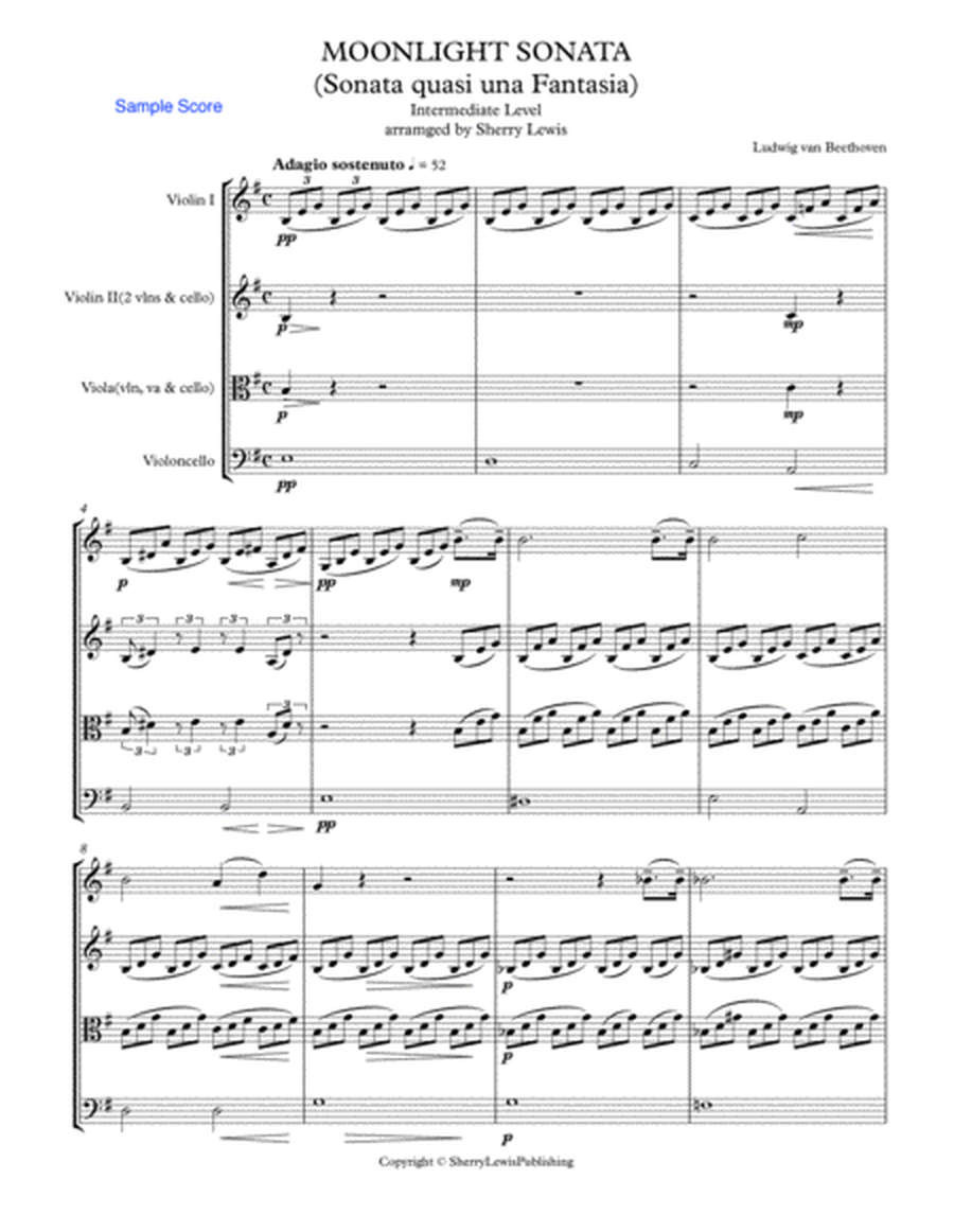 MOONLIGHT SONATA (Sonata quasi una Fantasia), Beethoven, String Trio, Intermediate Level for 2 violi image number null