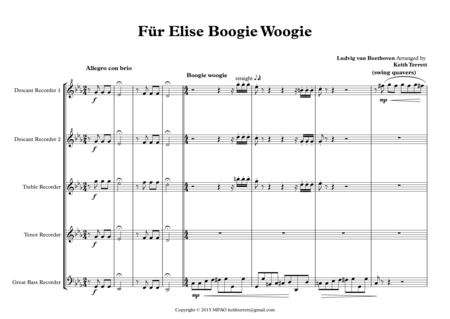 Für Elise Boogie Woogie for Recorder Quintet image number null