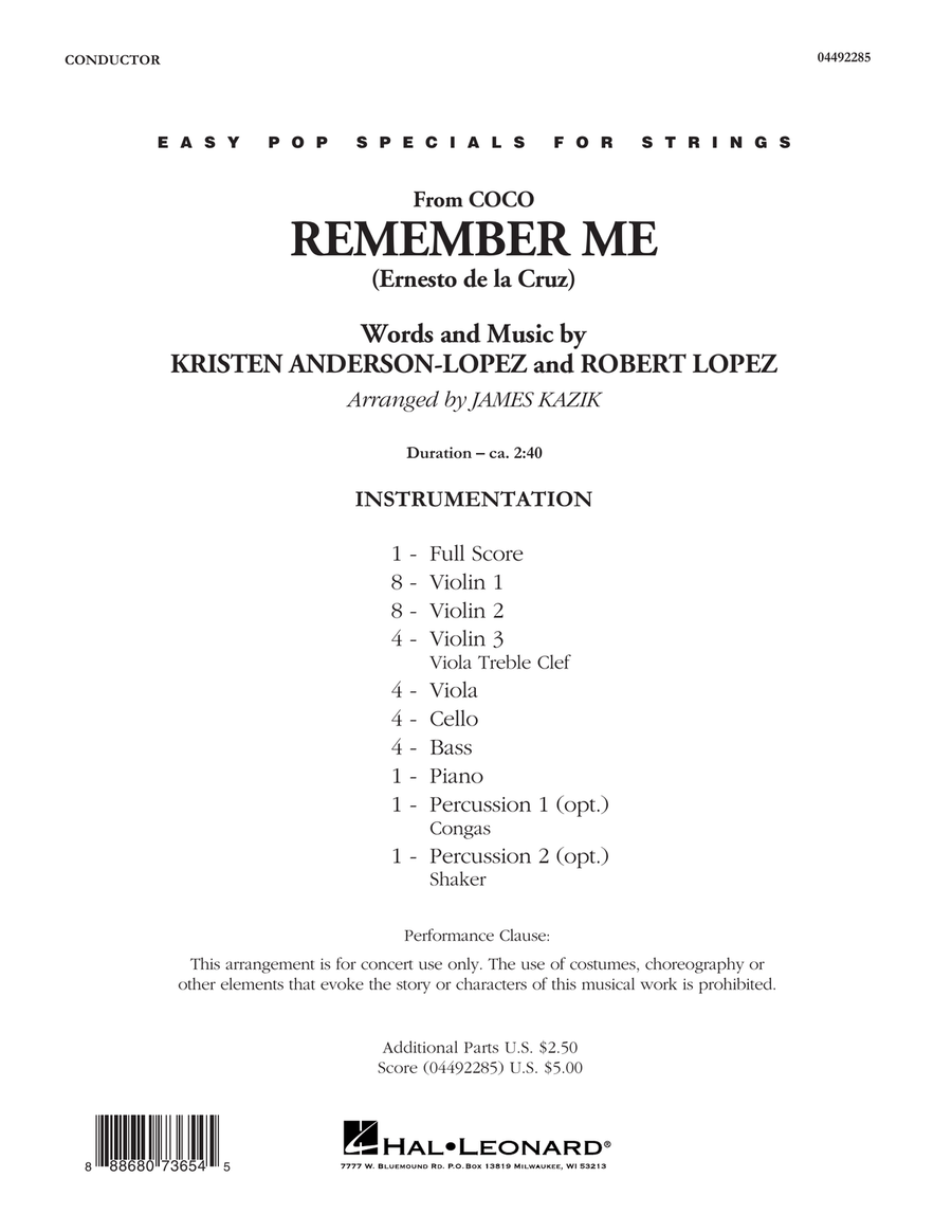 Remember Me (from Coco) (arr. James Kazik) - Conductor Score (Full Score)