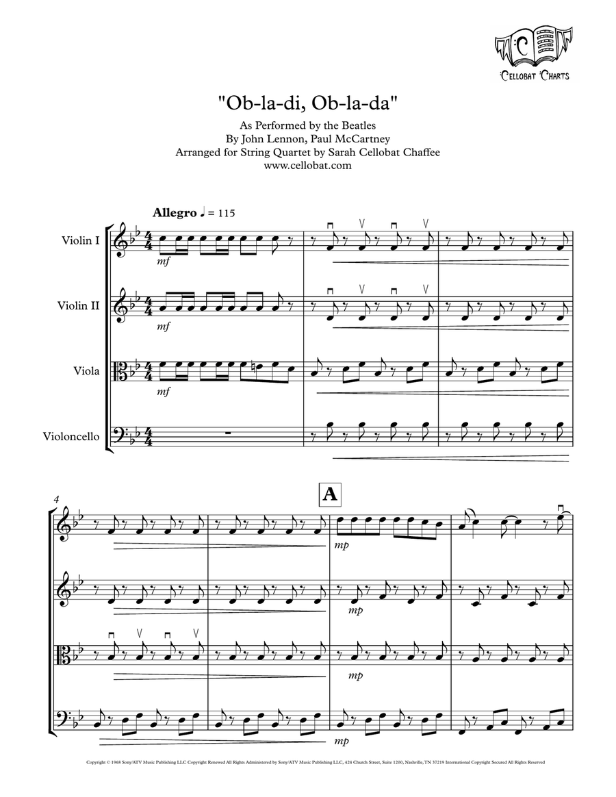 Ob-la-di, Ob-la-da String Quartet scores gallery preview page 1