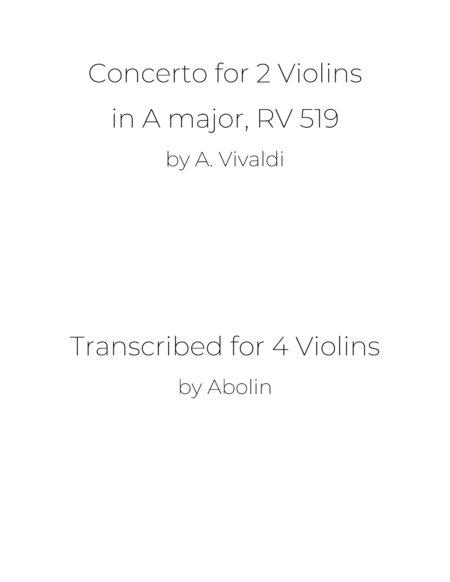 Vivaldi: Concerto for 2 Violins, RV 519 - arr. for Violin Quartet image number null