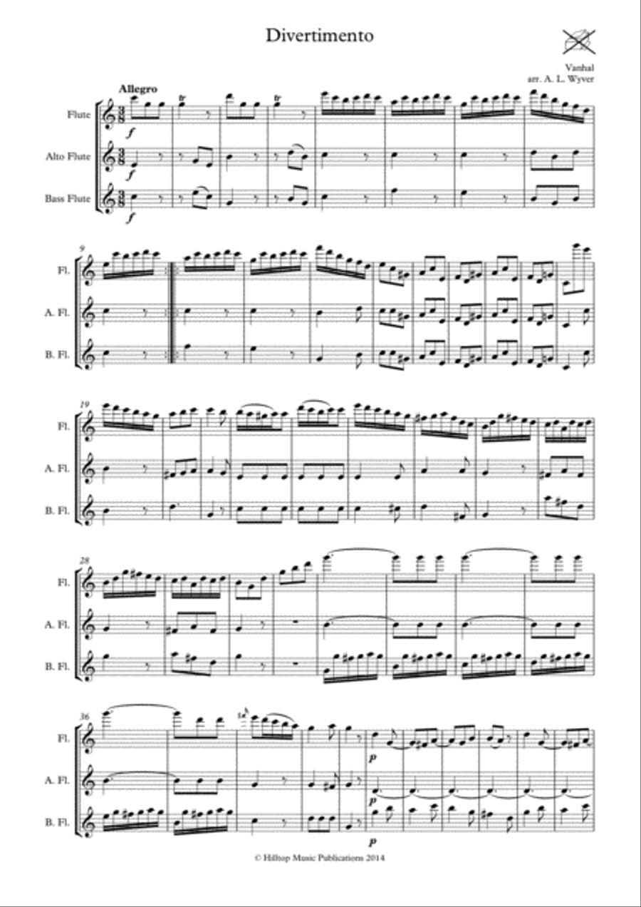 Divertimento trio arr. Concert flute, Alto flute and Bass flute Woodwind Trio scores gallery preview page 2