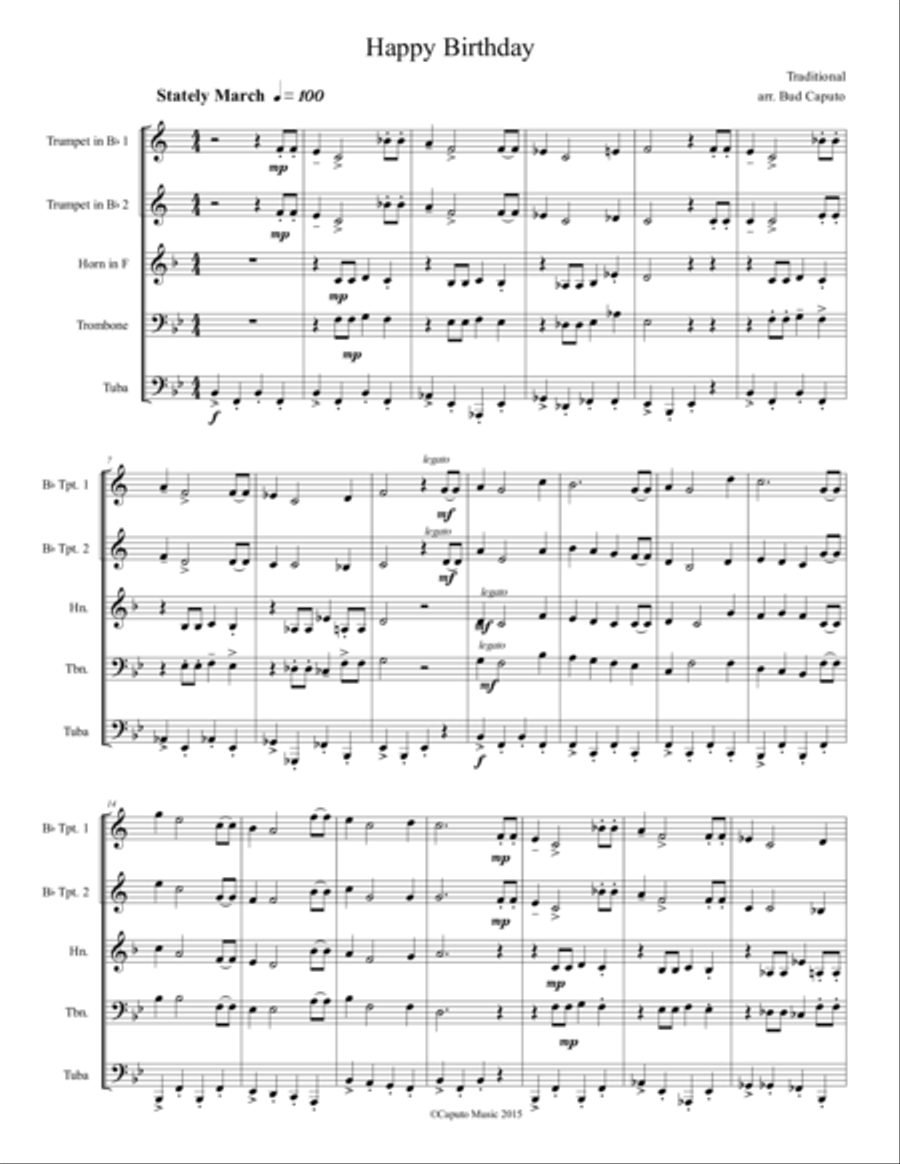Happy Birthday To You for Brass Quintet Brass Quintet scores gallery preview page 2