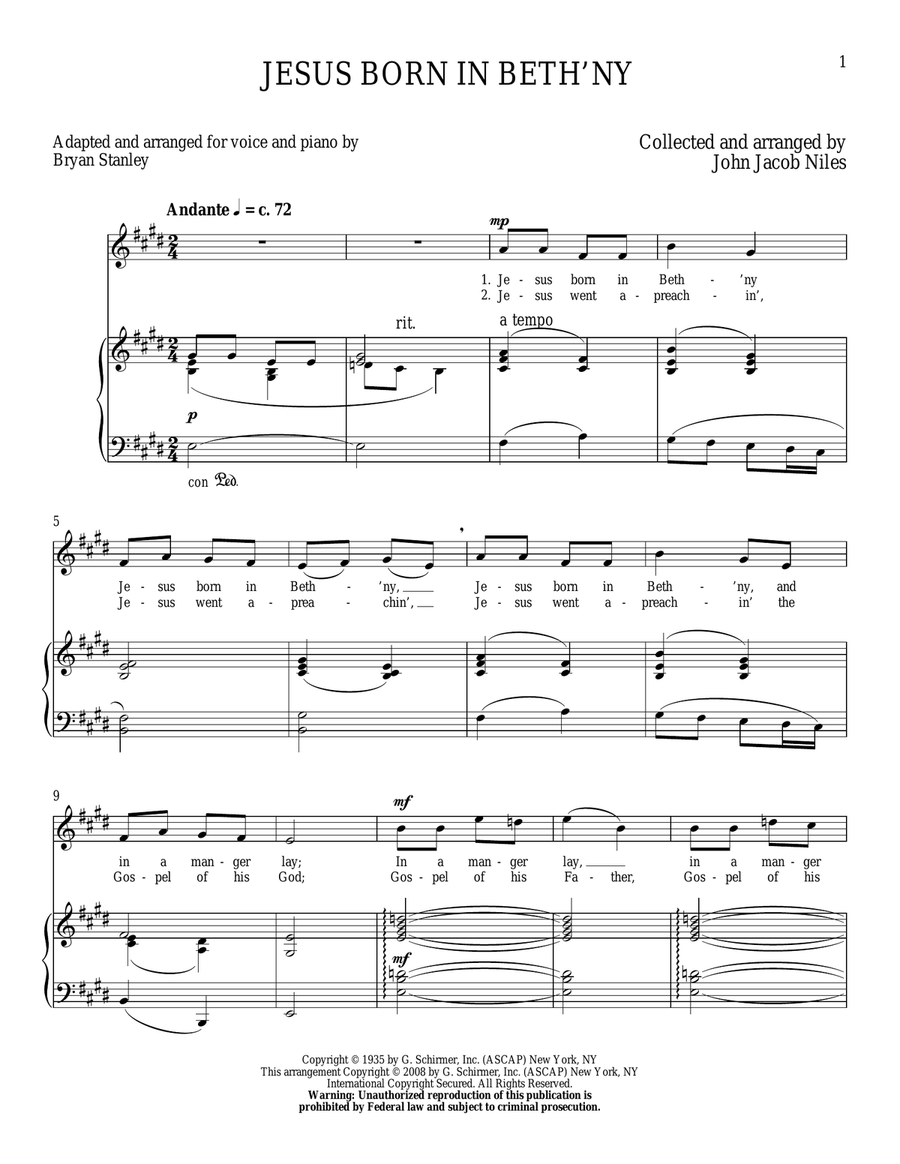 Jesus Born In Beth'ny Jesus Born In Beth'ny High Voice scores gallery preview page 1