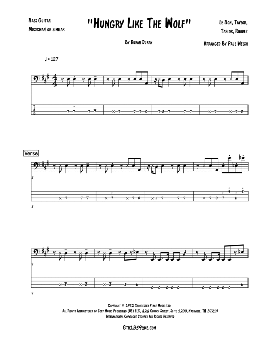 Hungry Like The Wolf Bass Guitar scores gallery preview page 1