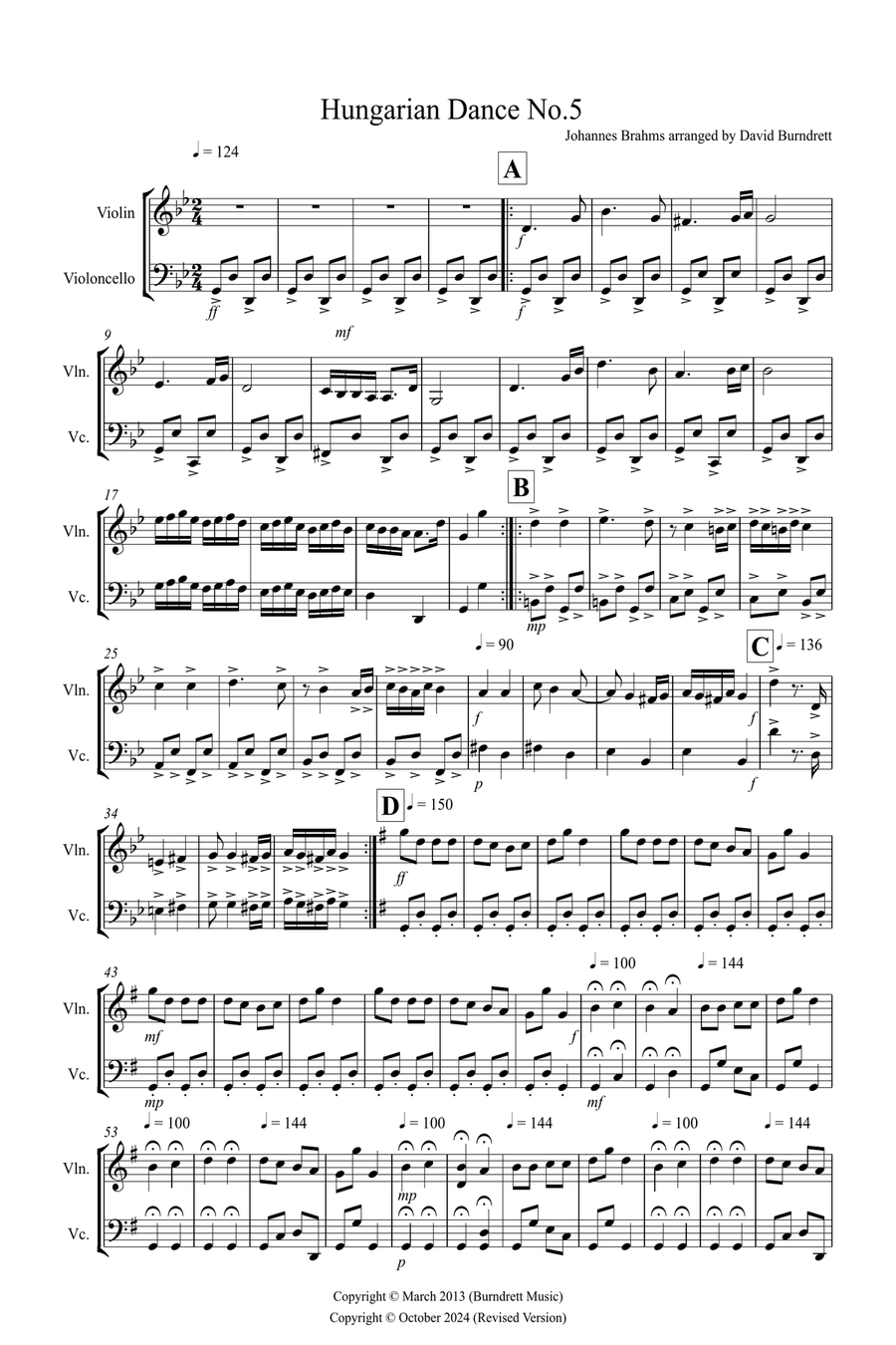 Hungarian Dance No.5 for Violin and Cello String Duet scores gallery preview page 1
