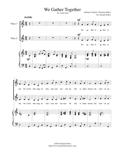 We Gather Together (The Thanksgiving Hymn) - for 2-part choir with piano accompaniment image number null