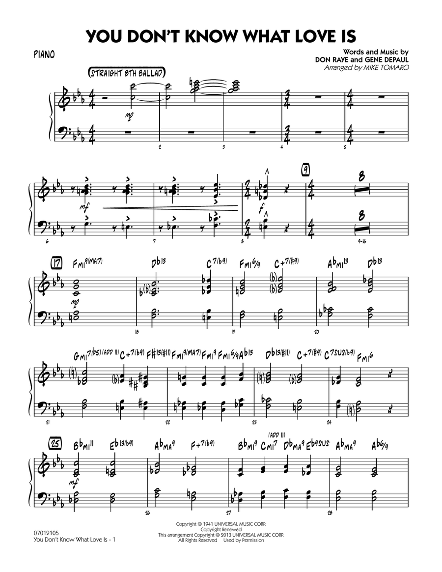 You Don't Know What Love Is - Piano Jazz Ensemble scores gallery preview page 1