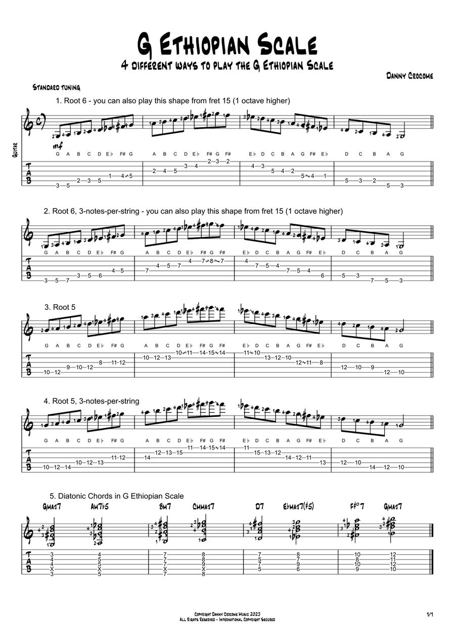 G Ethiopian Scale (4 Ways to Play) Electric Guitar scores gallery preview page 1