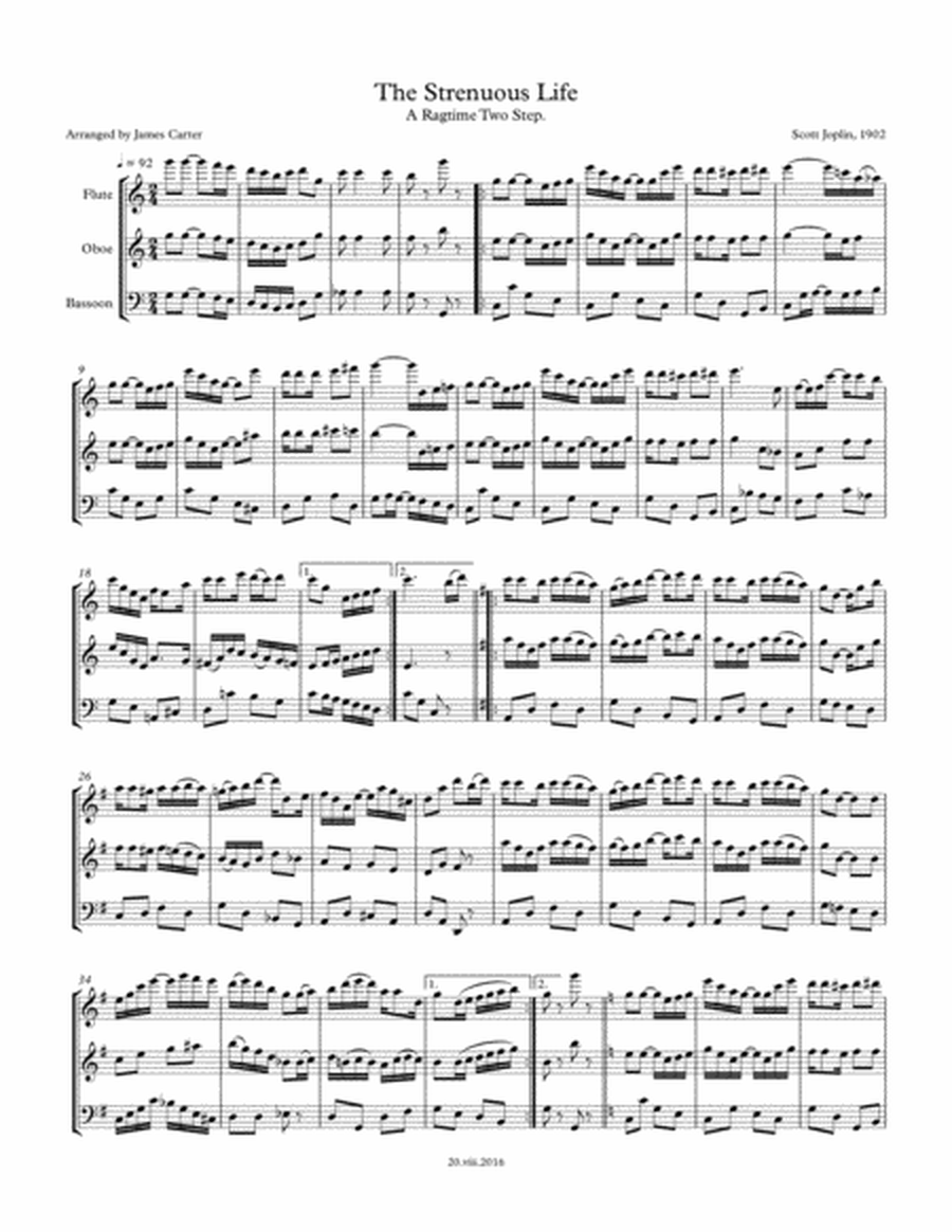 The Strenuous Life, by Scott Joplin (1902), arranged for Woodwind Trio image number null