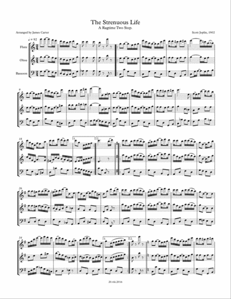 The Strenuous Life, by Scott Joplin (1902), arranged for Woodwind Trio image number null