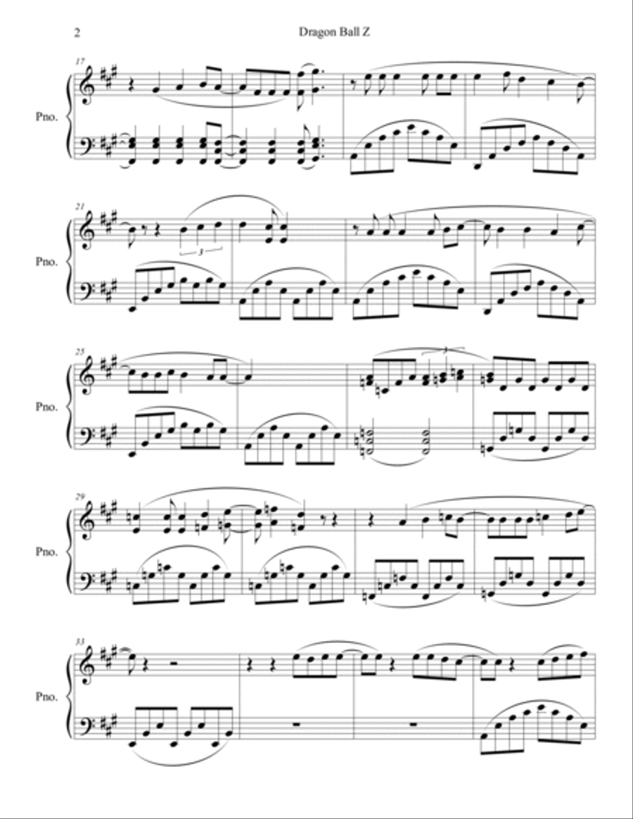 Dragon Ball Z Theme Dragon Ball Z Theme Piano Solo scores gallery preview page 2