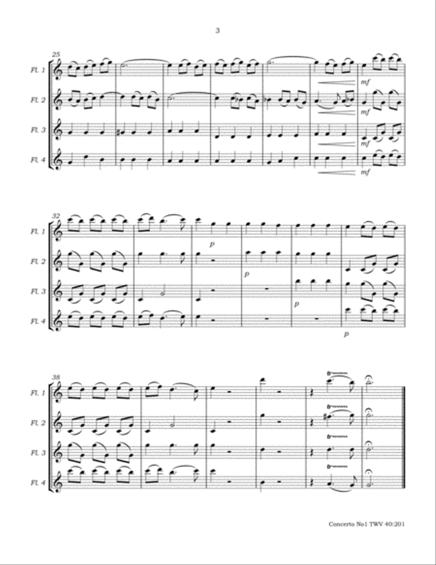 Concerto No1 TWV 40:201 for Flute Quartet Flute Quartet scores gallery preview page 6