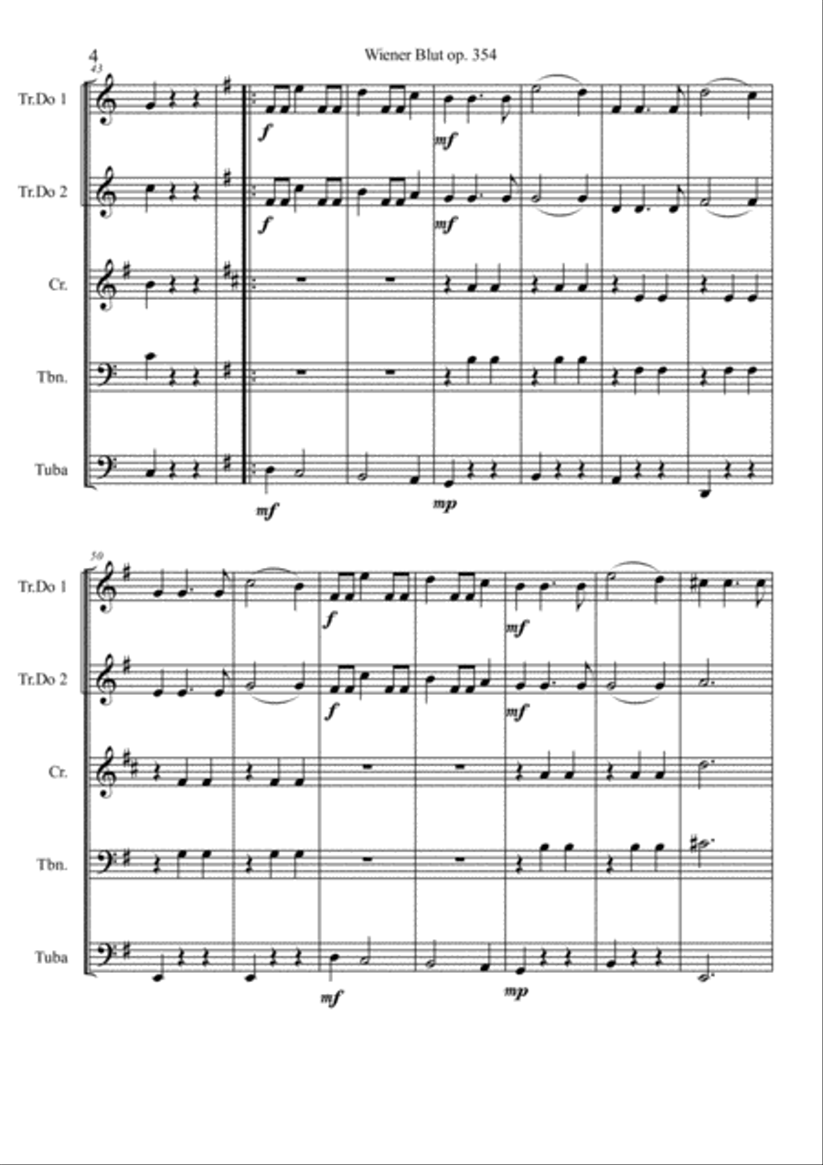 Wiener Blut op. 354 waltz Brass Ensemble scores gallery preview page 5